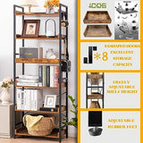 Adjustable 6 Tier Open Bookcase, Rustic Farmhouse Book Shelves, Industrial Wood and Black Metal Bookshelves