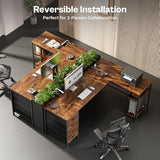 Huuger 63 Inch L Shaped Desk with Fabric Drawers, Computer Office Desk with Power Outlets and USB-C Port, Corner Desk with Storage Shelves