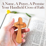 Personalized Olive Wood Cross with Engraved Name – Handcrafted Custom Wooden Cross for First Communion Favors, Religious Easter Gifts, Baptism, Baby Shower, Pocket Prayer for Christian 4 Inch