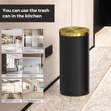 LEASYLIFE 30L/8GAL Gold Brass Kitchen Trash Can,Tall Commercial Garbage Can with FILP Lid,Black and Gold Trash Can