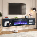 70" Floating TV Stand with 36" Electric Fireplace, Black & Black