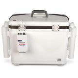 Engel 30qt Live Bait Cooler Box with 2nd Gen 2-Speed Portable Aerator Pump and 4 x Fishing Rod Holder Attachments. Fishing Bait Station and Minnow Bucket in LBC30-RH in White