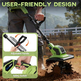 EnduTools Cordless Tiller Cultivator - 21V 360RPM Electric Garden Tiller with 2 * 4.0Ah Batteries & Fast Charger, 9In Tilling Width and 6.7In Depth