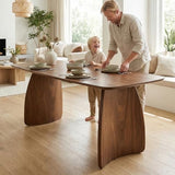 70 Inch Large Dining Table for 6-8 People, Solid Wood Kitchen Table with Curved Wooden Legs