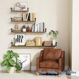 Floating Book Shelves for Wall Set of 3, 17 x 8 Inch Deep Wooden Wall Bookshelf for Bedroom Office