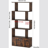 DDYYDS 5-Tier Bookshelf with Doors Wooden Geometric Bookcase S-Shaped Display Shelf with Cabinet Rustic Brown