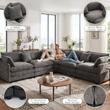 111.4" V-Shaped 5-Seat Sectional Cloud Couch, Chenille Soft Set, Grey