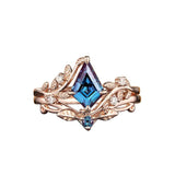18k Gold Alexandrite ring set Wedding Ring Set Alexandrite rings for womens Vintage Wedding Ring Set Birthday Mothers day