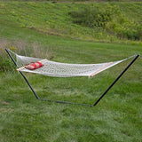 Sunnydaze Rope Hammock with Stand for Outside- 275-Pound Capacity - Includes 12-Foot Hammock Stand, Spreader Bar, Pad, and Pillow - Green Stripe