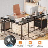 Furologee 66” L Shaped Desk with Power Outlet, Reversible Computer Gaming Desk