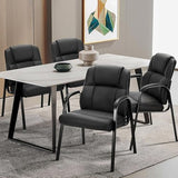 Sweetcrispy Waiting Room Chairs, PU Leather Big and Tall No Wheels Executive Office Chair with Padded Arms
