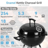 GREEN PARTY 18 inch Kettle Charcoal BBQ Grill with Wheels, Portable Charcoal Grill with Porcelain-Enameled Lid & Ash Catcher, Black