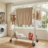 Heavy Duty Clothes Rack 75" Extra Wide, 450 LBS Clothing Rack with 4 Hooks, Lockable Wheels, Metal Garment Rack for Bedroom, Laundry Room, Commercial