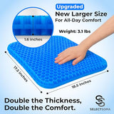SelectSoma Super Large Gel Seat Cushion for Long Sitting - 18.5" x 17.5" - Breathable Cooling Design - Pressure Relief for Sciatica