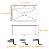ARTLINE Black Kitchen Sink, Stainless Steel Single Bowl Sink, Drop In/Topmount Workstation Sink with Sliding Accessories, Farmhouse Workstation sink with Multiple Accessories (19.7 x 17.7in), RXZE031