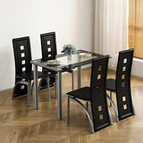 Karl home 5-Piece Dining Table Set with 1 Glass Dining Table and 4 PVC Chairs,