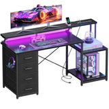 55 Inch Computer Gaming Desk with Power Outlets & 4 Drawers, Home Office Desk with Monitor Stand & Printer Shelves, Black