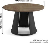 HIPIHOM 47.2” Round Dining Table Set for 4 Modern Wood Table with 4 Upholstered Chairs, Metal Pedestal Base, Space-Saving Kitchen & Dining Furniture for Small Apartments and Compact Spaces