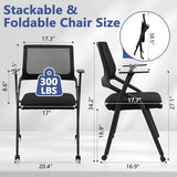 CLATINA Stackable Foldable Conference Room Chairs with Wheels, Portable Padded Office Desk Chair with Lumbar Support