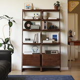 Ladder Shelf with Drawers, 5 Tier Wood Shelf, Tall Narrow Bookcase