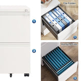 DEVAISE 2 Drawer Mobile File Cabinet with Lock, Commercial Vertical Filing Cabinet for Home Office, White
