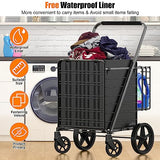 455lbs Shopping Cart for Groceries, Large Heavy Duty Grocery Cart on Wheels, Folding Dual Basket Utility Carts with Waterproof Liner