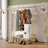 Raybee Heavy Duty Clothes Rack, Gold Clothing Racks for Hanging Heavy Clothes 200+, Rolling Clothing Rack Load 530 LBS, Extendable & Adjustable with Wheels, Gold