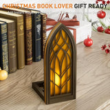 Wnsamodyy Solid Wood Fantasy Book Nook Shelf Insert - Handcrafted Bookends with Remote Control & Timer, Magical Moroccan Bookshelf Decor Night Light, Unique Gifts for Book Lovers Readers