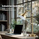 Rustic Desk Lamp Brass Adjustable, Industrial Style Metal Task Lamps 25"-29", Vintage Work Light