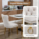 94.5" Large Marble Dining Table Set for 10, Luxury White Gold Kitchen Table with 10 Beige Velvet Dining Chairs
