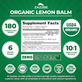 Zazzee USDA Organic Lemon Balm 10:1 Extract, 180 Capsules, 6 Month Supply