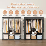 BrFoYu Wardrobe Closet Portable Closets for Hanging Clothes Large Capacity Clothes Rack with Cover, 3 Hanging Rods, 6 Shelves and 8 Pockets, Black