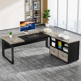 L-Shaped Executive Desk with Reversible File Cabinet, 63" Office Desk with Storage Drawers, L-Shaped Computer Desk (Gray & Black)