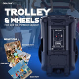 Dolphin SP-18RBT BoxParty Portable Bluetooth Speaker - 18" Woofer, Wireless Microphone, Deep Bass & LED Lights w/ USB SD, AUX, Guitar & 12V Inputs - Rechargeable Huge Party Speaker W/ Trolley & Wheels