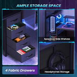 51 Inch Gaming Desk with Power Outlet and LED Lights, Computer Desk with 4 Drawers & Storage Shelves, Reversible Home Office Desk
