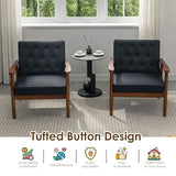 Black Leather Accent Chairs Set of 2, Waiting Room Chairs with Wood Arms, Office Guest Arm Chair