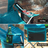 Camping Folding Chair Outdoor Lawn Portable Lightweight Camp Folding Chairs for Adult Outside with Cup Holder, Cooler Pouch & Side Pocket for Camping, Beach, Fishing, Sports or Tailgating Events, Blue