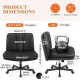 HeroSet Criss Cross Chair with Wheels,Comfy Wide Vanity Chair,Scratch-Resistant Leather Cross Legged Desk Chair