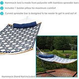 Sunnydaze Outdoor Hammock with Spreader Bar - 450-Pound Capacity Curved Spreader Bar Hammock - Navy and Gray Octagon