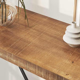 IBF 6 Tier Solid Wood Bookcase, Industrial Natural Real Wood Metal Tall Book Shelf