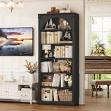 Tall Arched Bookcase and Bookshelf, Farmhouse Book Shelf with 6 Tiers Open Shelves