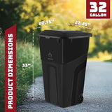 Trash Can With Lid - Ultimate Strength 32 Gallon Wheeled Garbage Can Trash Container, 2 Pack