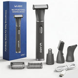 ULAIDO Beard Trimmer for Men, 4-in-1 Electric Grooming Kit with 8700RPM, IPX6 Waterproof, USB-C Fast Charge, 4 Detachable Heads for Nose Ear Eyebrow Body Hair Trimming