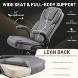 Hayelf Ergonomic Office Chair, PU Leather High Back Executive Chair with Adjustable Inflatable Lumbar Support and Padded Flip-Up Arms