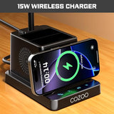 cozoo LED Desk Lamp for Home Office, 15W Bright Desk Light with Wireless Charger Pen Holder, Gooseneck Small Table Lamp