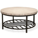 BOWERY HILL Contemporary Round Stone Top Coffee Table in Alabaster Travertine for Living Room, 36" D x 36" W x 18" H