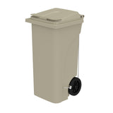 Safco Products 9926TN Rolling Mobile Plastic Step-On Trash Can for Hands-Free Disposal, Great for Home/Commercial Use, 32 Gallon, Tan Safco