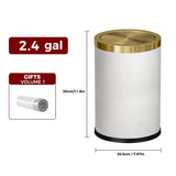 LEASYLIFE 9L/2.3GALModern White Trash Can with Flip Lid,Fancy Gold Waste Paper Baskets for Bathrooms,Gold Trash Can for Bathroom,Bedroom, Powder Room,Office,Laundry Room (9L-White)
