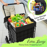 Shopping Cart w/Waterproof Basket Liner & Large 360° Swivel Wheels | Foldable Collapsible & Lightweight
