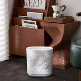 Ramblion White Ceramic Tulips Small Bathroom Trash Can 2.6 Gal (10 Liter) - Heavy & Decorative Garbage Bin for Bathroom, Kitchen, Office, Bedroom & Living Room Corner